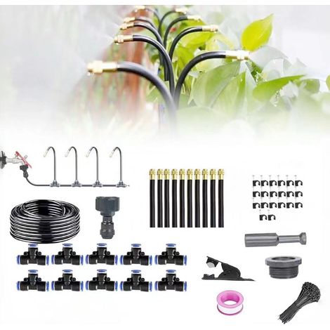 Brumisateur Terrasse Exterieur,Système de Brumisation,Kit d’Irrigation Système de Brumisateur Extérieur 10M avec 10 Direction Réglable Buses,Kit de Tuyau Brumisateur par Brume pour Piscine,Jardin