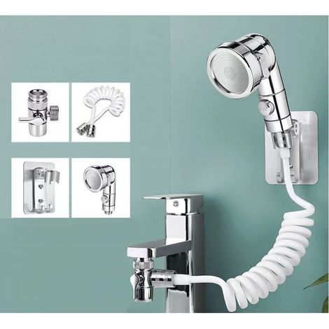 Douchette pour lavabo de salle de bain, pommeau de douche universel, tube télescopique, parfait pour laver les cheveux ou nettoyer l'évier et le bidet (1/3)