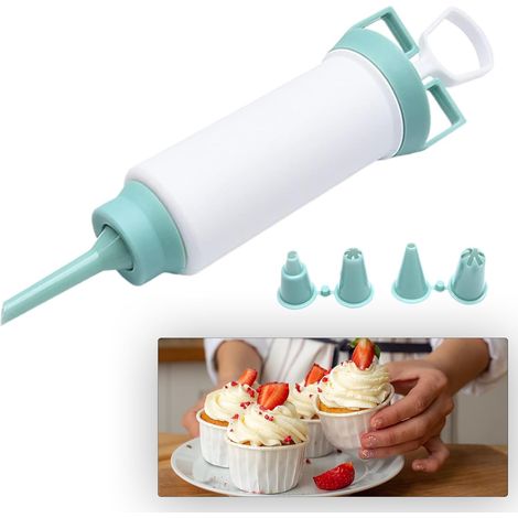 Lntyq Seringue à glaçage pour la cuisson - Seringue à beignets - Set de seringues à crème - Seringue à garnir - Décoration de dessert - Avec 5 douilles pour cupcakes, donuts, biscuits, pâtisseries