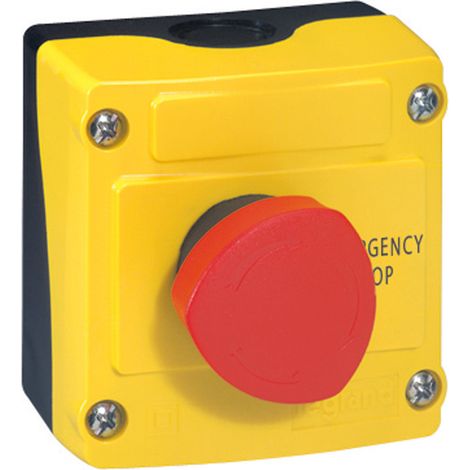 Legrand – Boîte à bouton 24212 – Coup de poing rouge ø40 – Couvercle jaune – IP66 pour environnements humides – Contact NF (1/4)