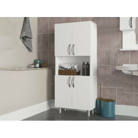 Dmora - Gran armario multiusos Celaeno, Muebles multifuncionales, Zapatero, Armario para zapatos, 60x30h140 cm, Blanco, con embalaje reforzado (1/5)