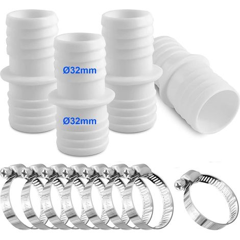Pool Schlauchverbinder 32mm mit Schlauchschellen, 4 Stück