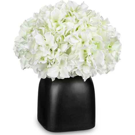 Kunstblumen Hortensien Blumengesteck Keramikvase Beeren Weiß (1/5)