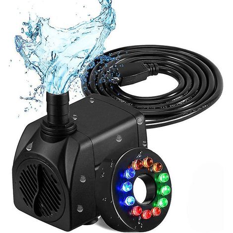 Tauchpumpe, 16 W, 700 l/h, Tauchwasserpumpe mit 12-farbiger LED-Beleuchtung für Springbrunnen und Schwimmbecken