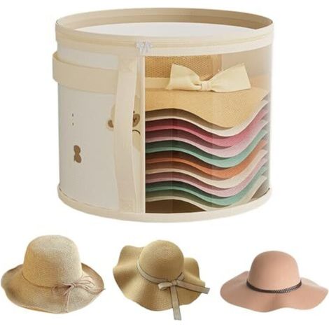 Vintage Hat Box - Foldable Hat Storage Organizer with Transparent Lid, Travel Carrier Dust Protector Portable Hat Case for Dormitory Use (1/5)