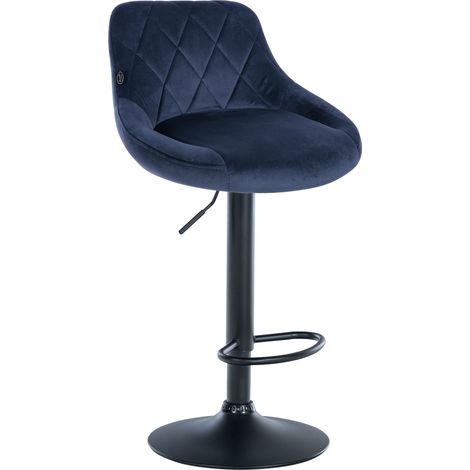 Sgabello da bar in velluto blu cuciture decorative girevole supporto in metallo nero TDB10665
