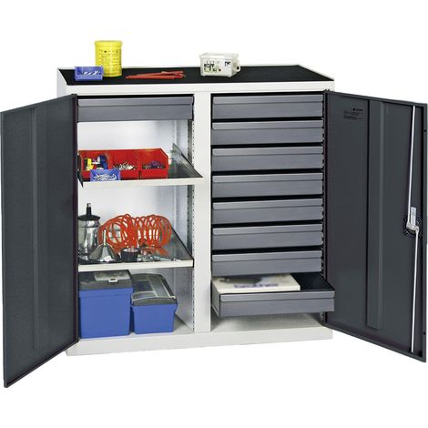 Stumpf Gabinete de herramientas y materiales Serie 3000 gris claro / gris antracita, 9 cajones de 100 mm + 2 estantes extraíbles - 3002971