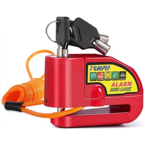 Tchipie Bloc Disque Alarme Moto Antivol Moto/Scooter Cadenas Moto/Scooter/Vélo 110dB 7mm pour Moto 125-- Cadenas Rouge (1/4)