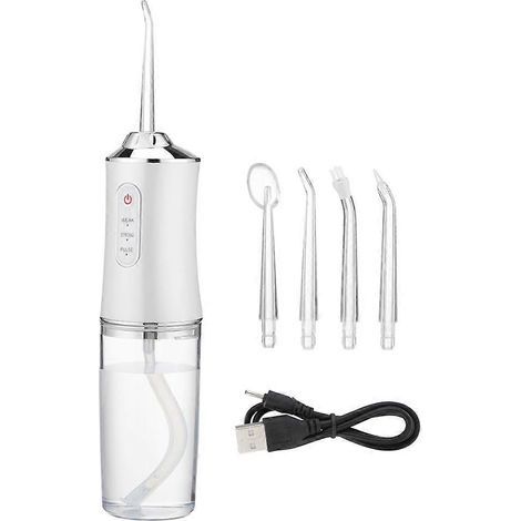 Hydropulseur buccal portable, jet dentaire rechargeable par USB, 3 modes, 4 embouts (1/4)