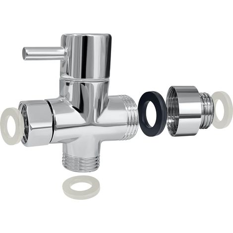 Valve 3 Voies en Laiton Massif G1/2" Universels Inverseur Douche Bain Salle de Bain Adaptateur de Douche, Chrome (1/5)