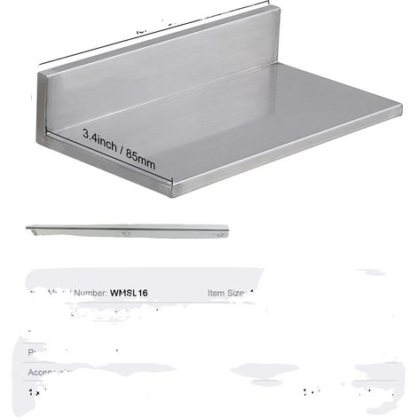 Estante flotante de acero inoxidable, para montaje en pared, 8,6 x 16 pulgadas. (1/2)