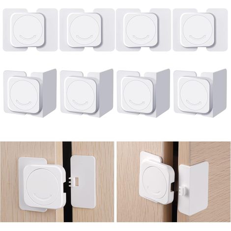 Lot de 8 verrous de sécurité enfant pour placards, 2 tailles (4 plats + 4 verticaux). Convient pour les armoires, les tiroirs, le réfrigérateur, le lave-vaisselle et les toilettes.