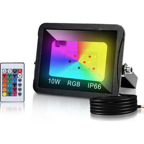 Jiubiaz Foco LED RGB con mando a distancia, foco LED RGB 10W, 16 colores y 4 modos, IP66 exterior jardín y terraza