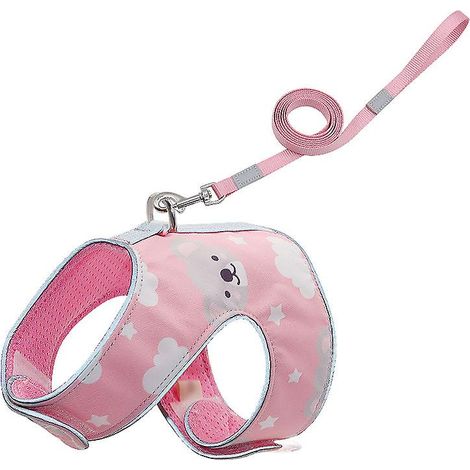 Gilet pour chat en maille réfléchissante rose ajustable avec harnais de poitrine confortable et anti-choc - Taille M (1/5)