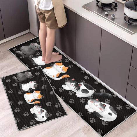 CCYKXALot de 2 Tapis de Cuisine antidérapants, Absorbe l'eau et l'huile, Résistant à la poussière, Tapis de Sol pour l'intérieur (Chaton, 40x60+ 40x120cm)