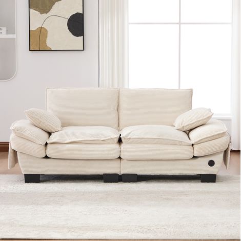 Divano 190x73x84 cm beige – 2 posti modulare con USB-C, tessuto corduroy MEUBLIV (1/5)