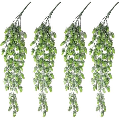 4 Stück künstliche Hopfen-Blumenreben-Girlande, künstliche Wandbehang, Hopfenrebe, mattgrün, künstliche Hopfen, künstliche Pflanzen, Dekoration für drinnen und draußen, Veranda, Blumendekoration (1/5)