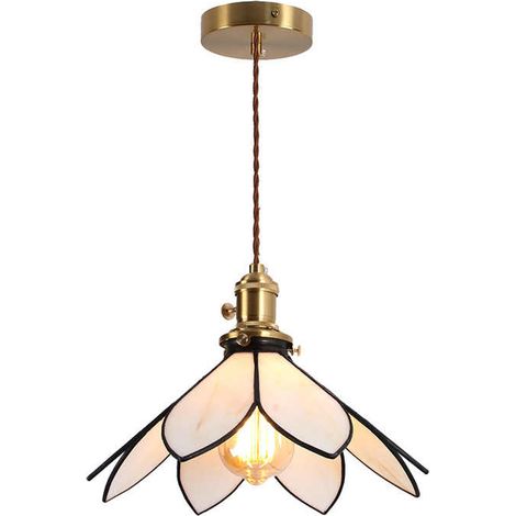 Kreative minimalistische 30 cm (12 Zoll) Hängeleuchte im Tiffany-Stil, einfarbig, floral, beige-cremefarben, Buntglas, moderne Pendelleuchte für die Decke (1/5)