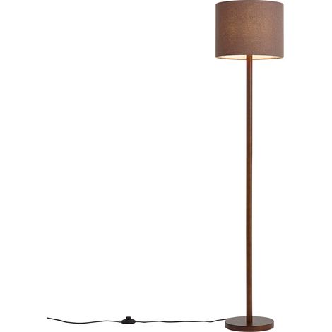 QAZQA Lampadaire Japandi en bois de noyer avec abat-jour en lin (1/5)
