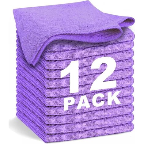 Violet Microfiber Cloth 12 Pieces Soft, Absorbent, Reusable and Lint-Free 30x30 cm for Household Microfiber Cleaning Cloth for Home and Car (1/5)