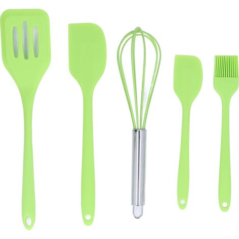 Ustensiles de cuisine et de pâtisserie en silicone, fouets à œufs, spatules, spatules à steak, spatules ajourées, pâtisserie, cuisine, vert (1/5)