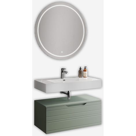 Mobile bagno sospeso con lavabo e specchio LED Solmira - Verde