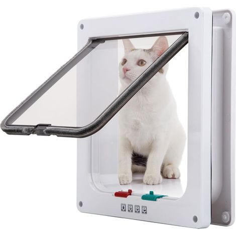 Chatière pour Chat,Magnétique Verrouillable 4 Modes pour Animaux Domestiques Chatons et Chatons Small Blanc (1/5)