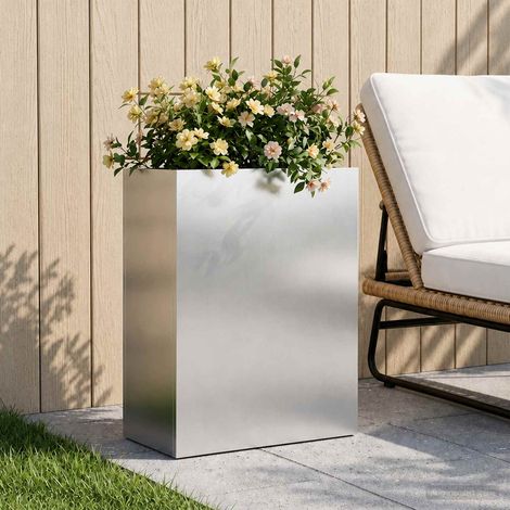 vidaXL Macetero de Jardín Plateado 40 x 20 x 50 cm Acero inoxidable (1/5)