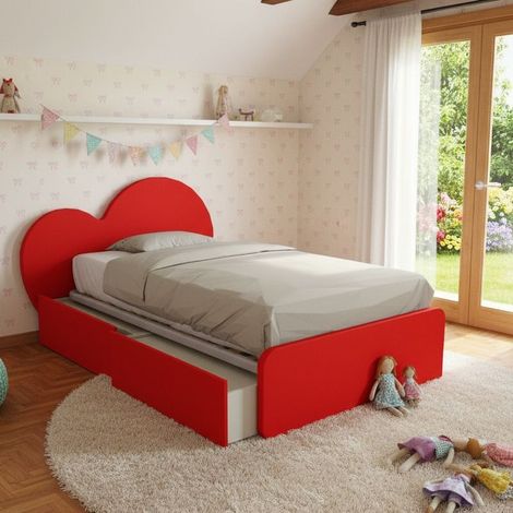 Letto a cuore 1 piazza e mezza con cassettoni - 120x190 cm - Made in Italy - Rosso