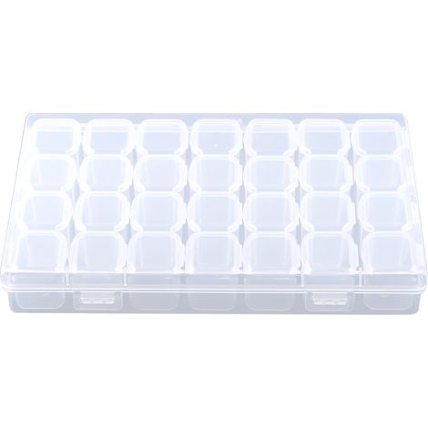 Boîte de rangement transparente 28 compartiments ajustables pour pilules, médicaments, bijoux et tablettes (1/5)