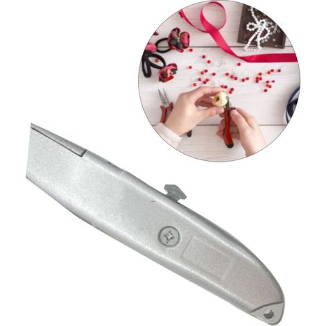 Einziehbares Universalmesser mit Klinge aus Kohlenstoffstahl, 160 mm langem Griff aus Aluminiumlegierung, robustes Taschenmesser für Karton, Heimwerkerwerkzeug. (1/5)