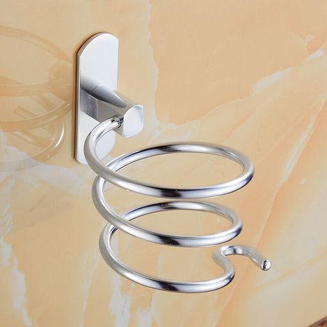 1 Stück spiralförmiger Fönhalter, Wandhalterung für Fön und Glätteisen aus Aluminium, Befestigung ohne Bohren, Kabelhalter für Küche, Bad, Badezimmerzubehör (1/4)