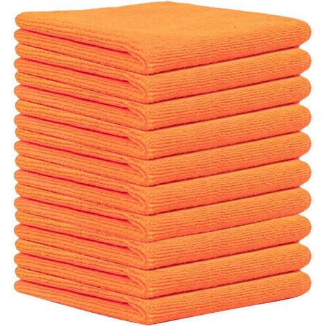 (Couleur orange) Lot de 10 chiffons de nettoyage en microfibre, serviettes absorbantes multi-usages pour la maison et la voiture - Bon (1/5)