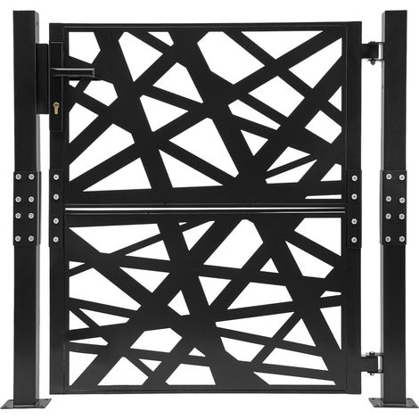 Portail de jardin en métal, Porte de clôture, Porte extérieure, verrouillable Portail de la cour Porte d'entrée pour jardin, terrasse et allée avec motif perforé géométrique, 105x100 cm (noir) (1/5)