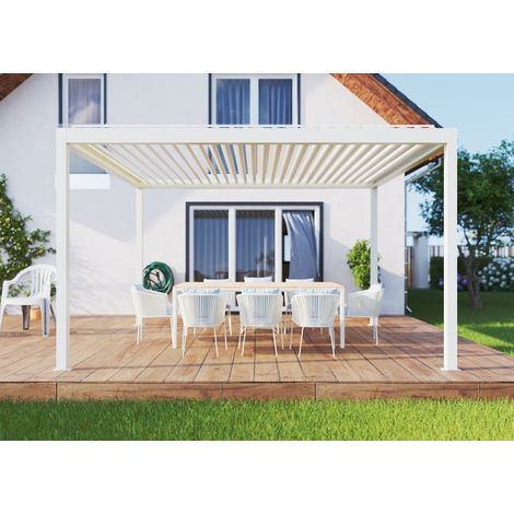Pergola Bioclimatique Aluminium Autoportante Motorisée Éclairée 4x3,5 Blanc Caleta France (1/5)