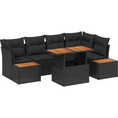 Garten-Sofa-Set mit Speicher 10 pcs Schwarz Poly Rattan