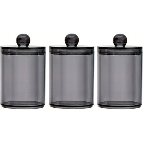 Boîte à cotons-tiges avec couvercle - 11 x 7 x 7 cm - Noir transparent - Récipient pour cotons-tiges - Porte-cotons-tiges - Accessoires de salle de bain (1/5)
