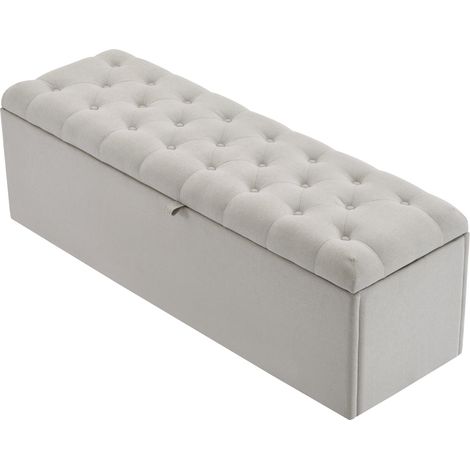 Banco almacenaje tapizado en lino gris claro 141 x 41,5 x 42 cm