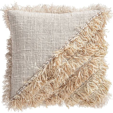 Coussin provençal en coton à franges - beige naturel et tons bruns (1/3)