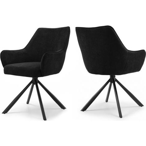 Bon Furni Terciopelo Silla de comedor Negro, Set de 2, giratoria 360°, ergonómica con cojín de muelles, cremallera oculta y patas ajustables