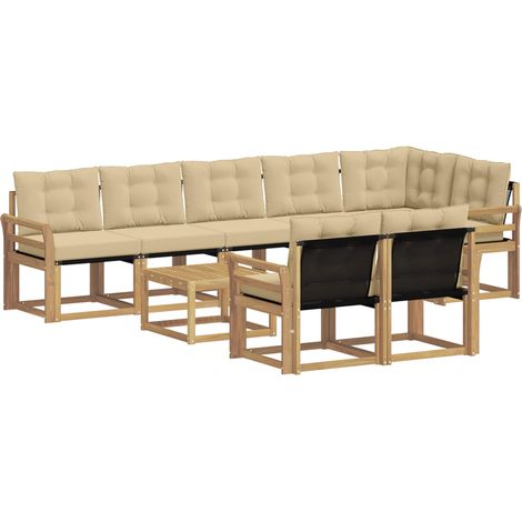 Conjunto de sofás de exterior con cojín 9 pcs y Beige vidaXL