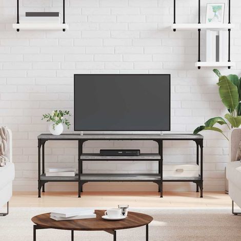 vidaXL Mueble TV madera ingeniería y hierro gris Sonoma 121x35x45 cm (1/5)