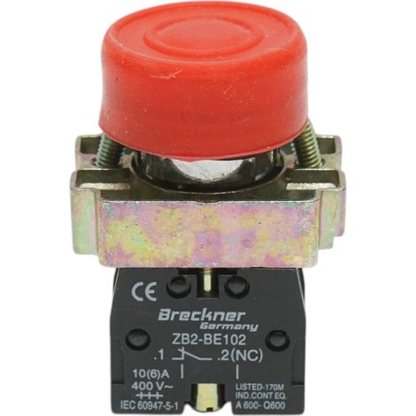 Pulsante di comando rosso con protezione IP65, 1NC, 400V/10A, LAY5 Breckner Germany (1/5)