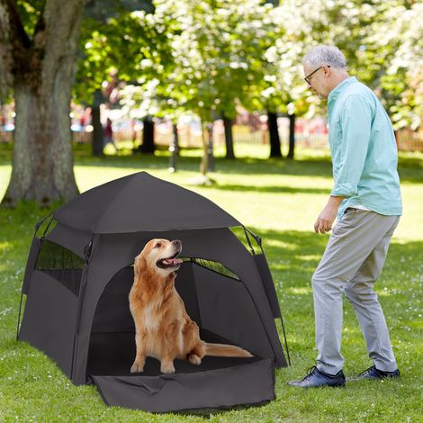 PawHut Haustierzelt, Outdoor Hundezelt, Katzenzelt mit Meshfenster,  Tragetasche, Sonnendach, Tragbar Hundehtte fr extra groe und groe Hunde,  fr Drinnen und Drauen, 120x120x106cm, Dunkelgrau