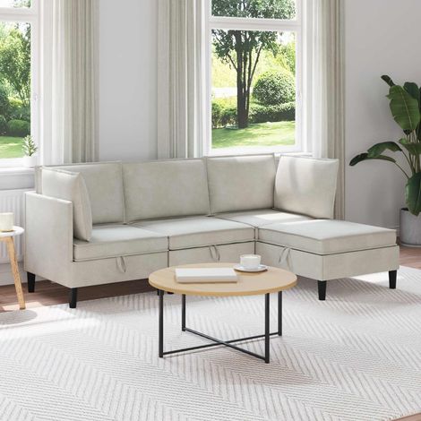 vidaXL Wohnzimmergarnitur mit Kissen mit Speicher 4 pcs Creme Samt (1/5)