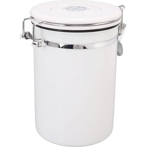 Boîte à café en acier inoxydable avec couvercle hermétique et cuillère intégrée, idéale pour le café en grains, le thé et les noix. Blanche, 1,8 l. (1/5)