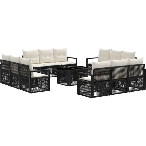 Conjunto de sofás de jardín 13 uds. Negro y Blanco Crema vidaXL (1/5)