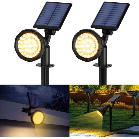 Lot de 2 Spots Solaires d'extérieur, projecteurs solaires,IP65 étanches à 25 LED lampes solaires pour chemins, extérieur Jardins, Clôtures (Blancs Chaud) (1/5)