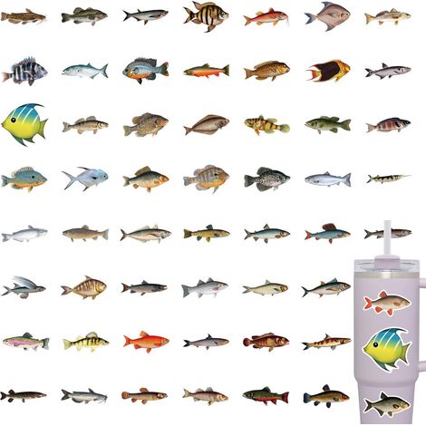 Autocollants de poissons de mer, autocollants de poissons drôles - 110X Autocollants de pêche Cadeaux de fête pour guitare, skateboard, téléphone, ordinateur (1/5)