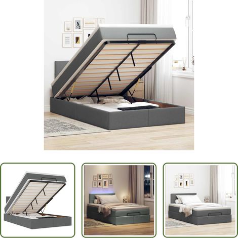 vidaXL Matratze mit Taschenfedern - Ottomane Bett mit Matratze & LEDs Dunkelgrau 120x190 cm Stoff (1/5)